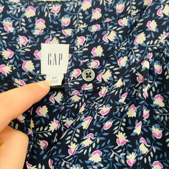 Gap Drapey Blue Floral Shirt Mini Dress SZ XS - Picture 3 of 12